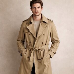 Bill Blass Trench Coat Men's 42L Long Belted Pile Lined Tan Zip Out Lining Nice